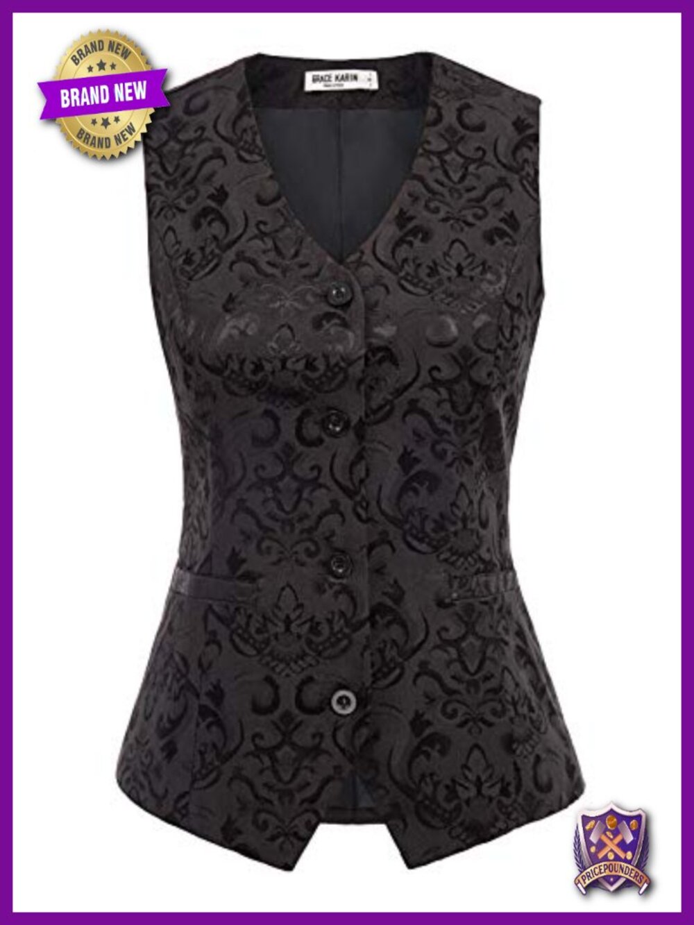 Women's Waistcoat Vest Jacquard Button Up Sleeveless Vintage